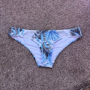 Rip Curl Blue and White Palm Leaf Print Bikini Bottom